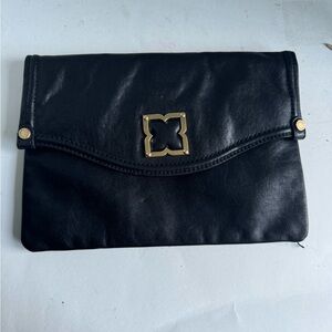 BCBGMAXAZRIA leather clutch with gold hardware